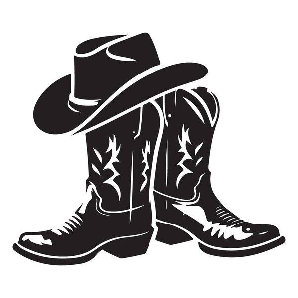 Западные ковбойские сапоги и векторный дизайн шляпы силуэт