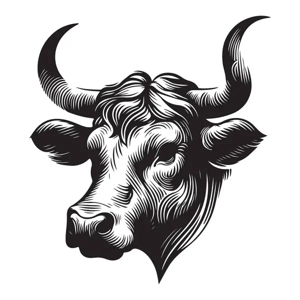 Yazdırma Ortamı için Güçlü Boğa Başı İllüstrasyonu İşlenmiş Biçim Vektörü