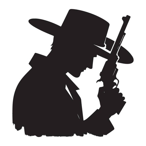 Cowboy Holding Gun Silhouette Vector Art Wild West