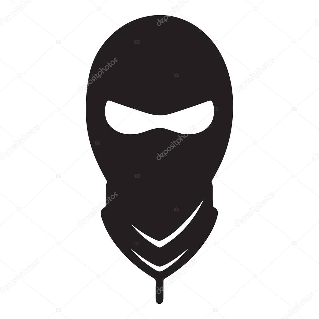 Stealthy Ninja Masked Face Silhouette Black Vector Illustration Design