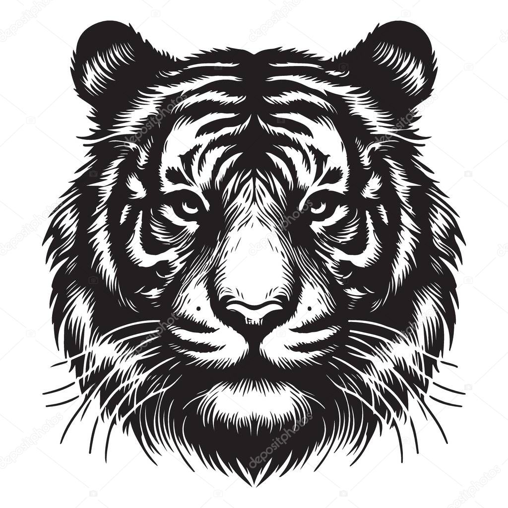 Striking Tiger Face Vector Portrait Illustration Design Element