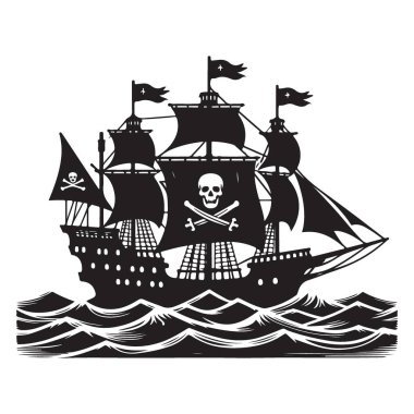 Deniz Grafiğinde Korsan Gemi Siluetinin Vektör ResmiComment