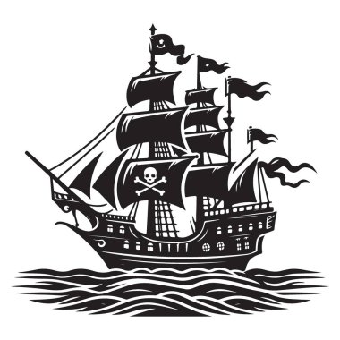 Ayrıntılı Korsan Gemisi Silueti Açık Deniz 'de Görkemli Bir Gemi
