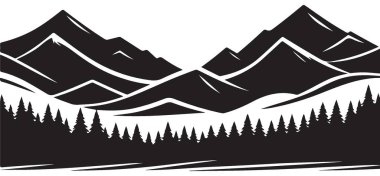 Çam Ağaçları Peyzaj Vektörü Silueti ile Görkemli Dağ Sırası Resimleri