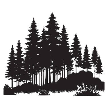 Serene Forest Silueti Vektör Resmi Doğal Görünüm Sunumu