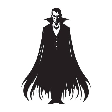 Klasik Dracula vampir vektör illüstrasyonunun silueti Cadılar Bayramı teması
