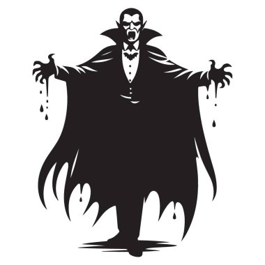 Tehditkar Vampir Silueti Çizimi Kan Ziyafetine Hazır