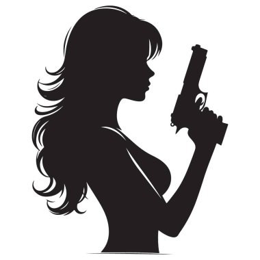 Siluet Kadın Silah Vektörü Güvenliği ve Suç Simgesi Tutuyor