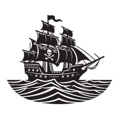 Korsan Gemisi Silueti Vektör Resimli Macera Macerası Hazine Avı