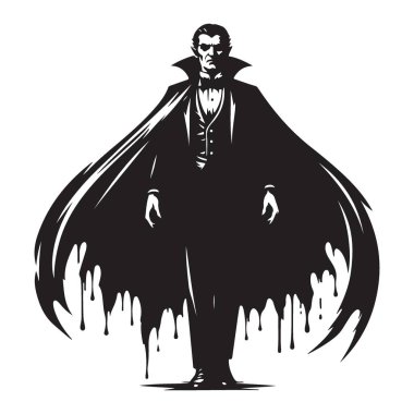 Şiddetli Vampir Silüeti Vektör İllüzyonu Dramatik Pelerin Tasarımı