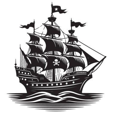 Korsan Gemisi Siluet Vektörü Macera ve Denizcilik Temaları İllüstrasyonu
