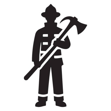 Cesur İtfaiyeci Siluet Vektör İllüstrasyonu Uzun Boylu Hizmet Etmeye Hazır