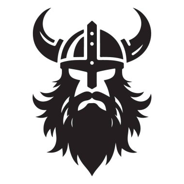 Viking Savaşçısı Silueti Boynuzlu Miğfer ve Sakallı Grafik Vektörü
