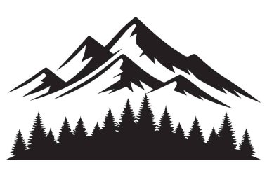Dağlar ve Orman Silüeti Vektör Sanat Macerası ve Doğa Sahnesi