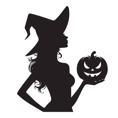 Cadılar Bayramı Cadısı Siluet Vektör Sanatı ile Ürkütücü Jack O Lantern