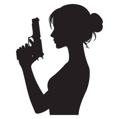 Kendine Güvenen Kadın Silueti Silah Tutuyor Tehlikeli Aksiyon Kızı Resimleri