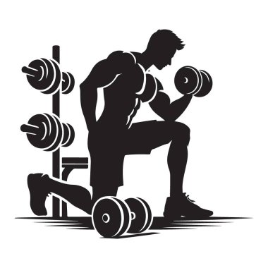 Siluet Güçlü Adam Halter Spor Salonu Dambıllarıyla Antrenman