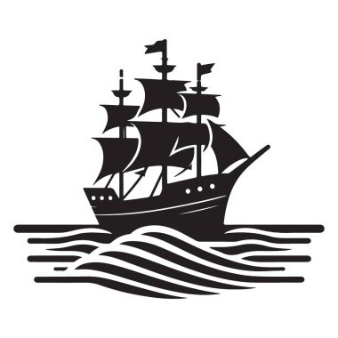 Siluet Denizdeki Yelkenli Gemi Macera Vektörü İllüstrasyonu