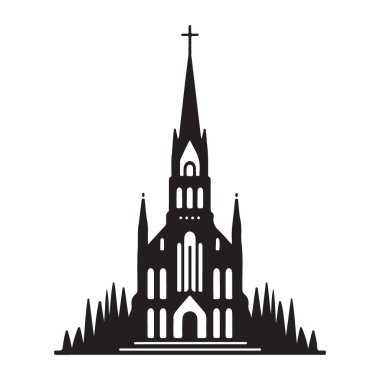 Çan Kulesi Dini Mimari Vektör Sanatı ile Siluet Kilise Binası