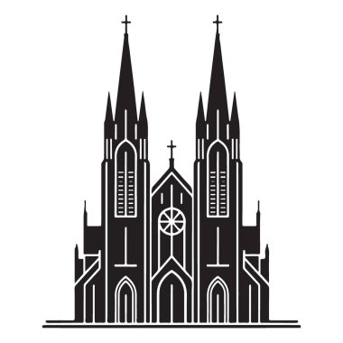 Şık İkiz Spire Kilisesi Siluet Tasarım ve İnanç Projeleri Çizimi