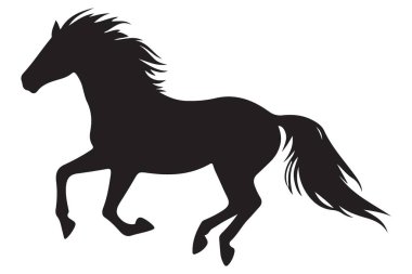 Güçlü dört nala koşan at vektör çiziminin silüeti