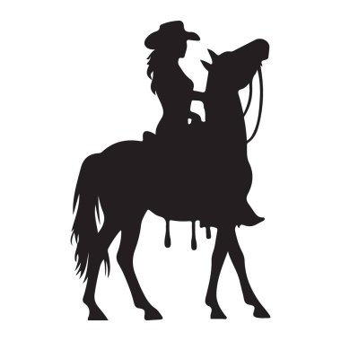 Kovboy Kız Batı Temaları için At Binen Siluet Vektör Sanatı