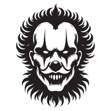 Ürkütücü Siyah Siluet Palyaço Kafası Dağınık Saç Tasarımı