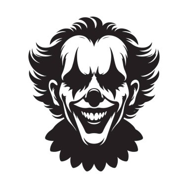 Tehditkar Palyaço Yüzlü Vektör Sırıtma Siluet Tasarımı Çizimi