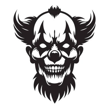 Şeytani Palyaço Çizimi Siyah ve Beyaz Vektör Resim Tasarımı