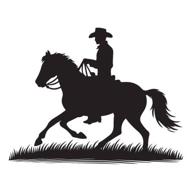 Kovboy at sürerken vektör illüstrasyonu Vahşi Batı manzarası