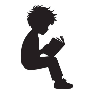 Siluet Genç Çocuk Eğitimsel Tasarımlar İçin Kitap Vektörü Okuyor