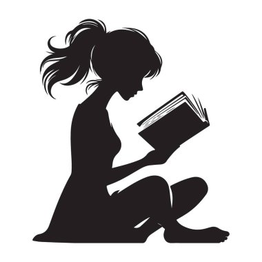 Edebiyat ve Akademik Temalar için Siluet Kız Okuma Defteri Vektörü