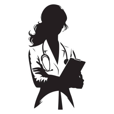 Stetoskop ve Pano Vektör Grafikli Kadın Doktor Silueti