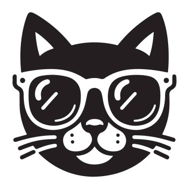 Cool Cat Siluet Vektörü ve Güneş Gözlüğü Stili Kedi Tasarımı