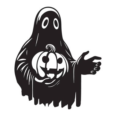 Pumpkin Illustration Cadılar Bayramı Grafik Tasarımı ile Ürkütücü Hayalet Silueti