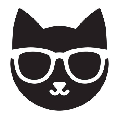 Beyaz çerçeveli güneş gözlüğü takan Siyah Kedi Silueti Vektör İllüstrasyonu