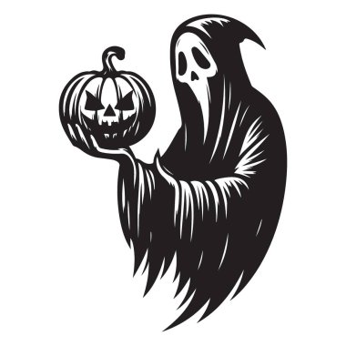 Siluet Cadılar Bayramı Hayalet Vekil Balkabağı Çizimi