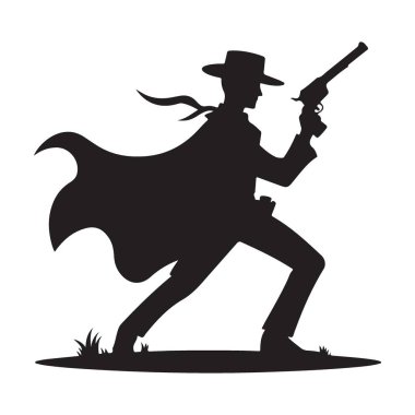 Korkusuz Kovboy Silueti Resimlendirme Vektörü Grafik Tasarım Kaynağı