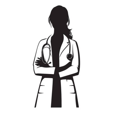 Bayan Doktor Siluet Vektör İllüstrasyon Sağlık Hizmetleri Tasarım Kaynağı