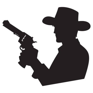 Klasik Kovboy Silueti Çizimi Batı Tabancası Çizmeye Hazır