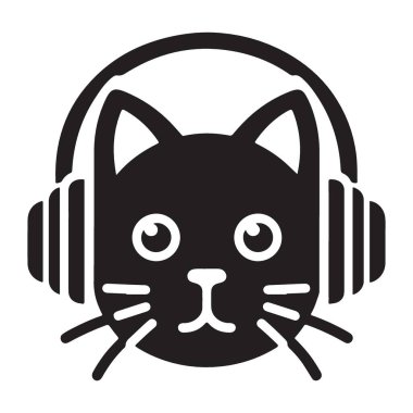 Cool Black Cat Illustration with Kulaklıklı Müzik Dinleyen