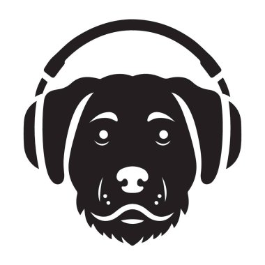 Kulaklıklı Sevimli Köpek Siluet Vektör Tasarım Şablonu