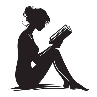 Kitap Vektörü İllüstrasyon Tasarımı Okuyan Kadın Silueti