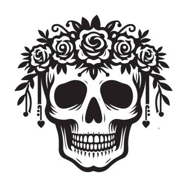 Ölü Sanatlar Günü için Çiçek Vektörlü Şeker Kafatası