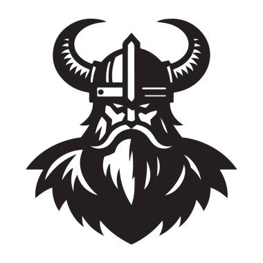 İskandinav Sanat ve Tasarımları İçin Boynuzlu Miğferli Detaylı Viking Savaşçısı Silueti