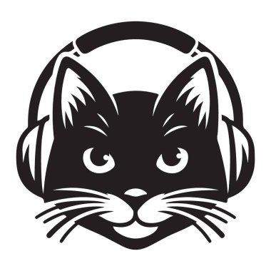 Kulaklıklı Havalı Kedi Müzik Aşıkları için Siluet Vektör İllüstrasyonu
