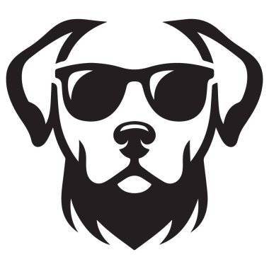 Güneş Gözlüklü Havalı Köpek ve Sakallı Siluet Vektör İllüstrasyonu