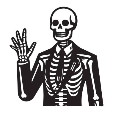 Komik İskelet Dalgalanan El Takım Elbise Siluet Vektörü Grafiksel