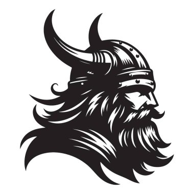 Boynuzlu Miğfer ve Sakallı Siluet Çizimi ile Viking Savaşçısı