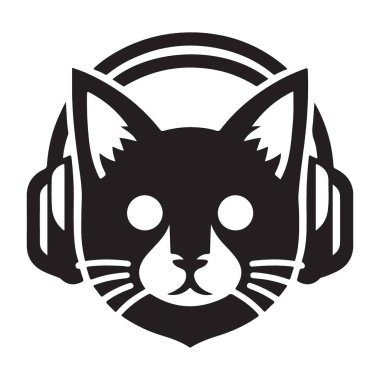 Kulaklık takan Şirin Kedi Siluet Vektör İllüstrasyonu